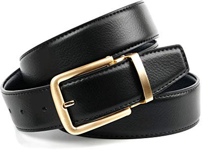 Anthoni Crown Herren Ledergürtel 3,5cm breit , schwarz, Dornschließe/Goldarbene, 90-120cm /4QTT10 (120)