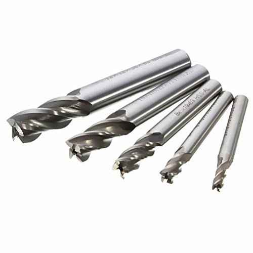 Juego de 5 fresas de vástago recto HSS4 CNC Flaute End Mill Fresa fresadora de taladro taladro Broca 4/6/8/10/12 mm