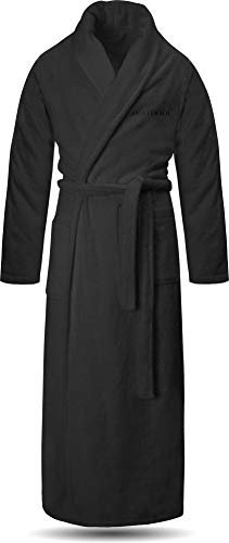 normani Extra langer Bademantel aus 100% Baumwolle - Frottee Saunamantel für Damen und Herren - Schadstofffreies Material - Ausgezeichnet mit Öko Tex 100 Farbe Schwarz Größe L