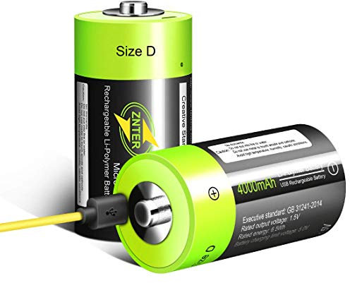 HITRENDS Batterie D Cell Pile - Batterie USB Ricaricabili al Litio D - 1,5 V / 4000 mAh (Confezione da 2) - Non Batterie NI-MH/NI-CD/Alcaline - Ecologiche e Riciclabili - Nessun Effetto Memoria