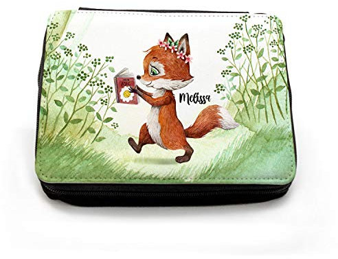 ilka parey wandtattoo-welt Gefüllte Federtasche Fuchs mit Buch Schulstart Federmappe individuelles Federmäppchen & Wunschnamen fm226