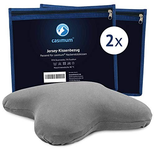 casimum Jersey Kissenbezug aus Baumwolle. Kopfkissen Schonbezug für Schmetterlingskissen mit Reißverschluss, 56x48 cm, Hellgrau, 2-er Pack
