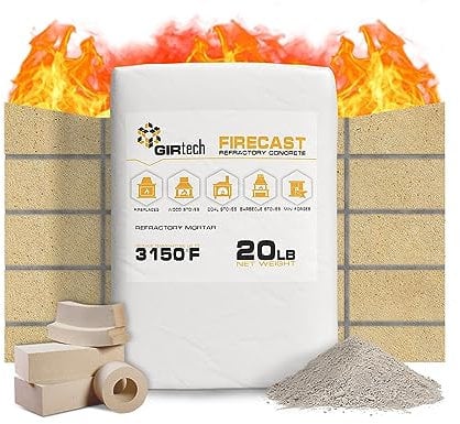 Girtech FireCast Castable Refractory Cement Mix 3110 Degree Fahrenheit 20 Lbs High Temperature Heat Resistant Fireproof Mortar Build Repair Pizza Oven Fire Places Forge Kiln Stove