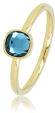 My Bendel Ring Gold mit quadratischem blauem Glasstein- Stylischer Ringe für Damen - Bleibt schön und Verfärbt nicht - Stapeln Ringe - mit Luxuriösen Geschenkverpackung