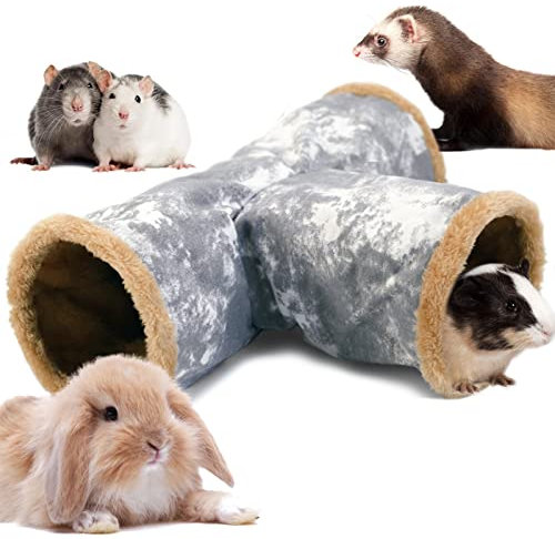LeerKing Kaninchen Tunnel Meerschweinchen Röhren Kuscheltunnel waschbar Kuschelhöhle Spielzeug für Ratten Frettchen Katzentunnel Kleintiere Käfig zubehör Φ20cm Grau