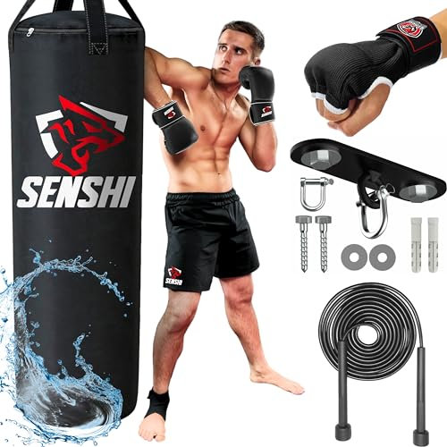 Outdoor-Boxsack, 3, 4, 1,5 m für Boxen, MMA, Muay Thai Boxhandschuhe, Springseil & Halterungs-Set für Kinder und Erwachsene (gefüllt, 91 cm)
