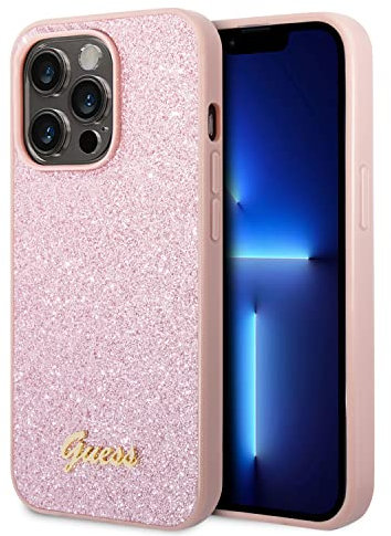 Guess GUHCP14XHGGSHP Hard Case for iPhone 14 Pro Max 6.7 Inches Pink Glitter Script