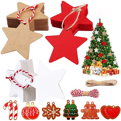 Stern Geschenkanhänger Kraftpapier 150Stk Weihnachten Anhänger Kraftpapier Etiketten mit 20m Schnur 12Stk Weihnachten Geschenkanhänger für Weihnachtsgeschenke Preisetiketten Flaschenetiketten Hochzeit