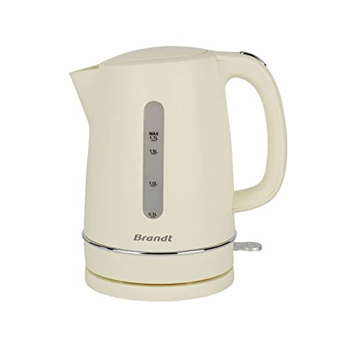 Brandt BO1702C - Bouilloire - Capacité: 1,7L - Niveau d'eau visible et gradué - Socle à 360° - Ouverture du couvercle sur la poignée - Pieds antidérapants - Finition mat - Puissance : 2200W - Crème