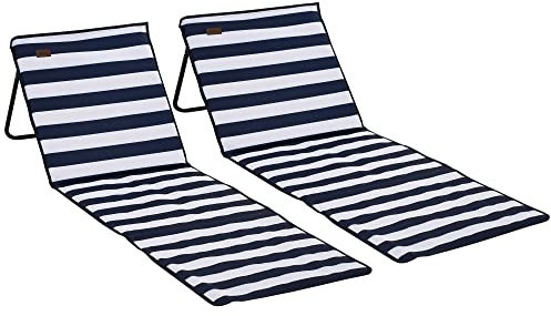 Outsunny Lot de 2 Tapis de Plage rembourré - Matelas de Plage - Dossier inclinable Multi-Positions - Sac de Transport Inclus - métal Polyester Blanc et Bleu