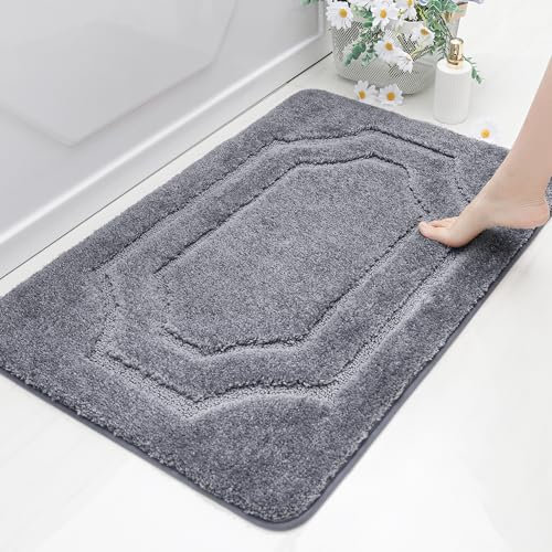 BEQHAUSE Badteppich rutschfeste, Weicher Badematte Waschbar Flauschig, Badezimmerteppich Wasserabsorbierend, Badvorleger für Dusche,Badewanne und Toilette, Grau, 60 x 90 cm