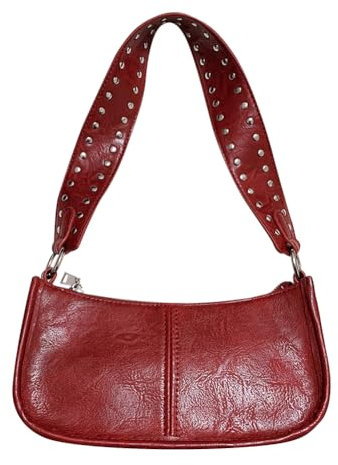 GETERUUV Umhängetaschen für Damen, Rot, Geldbörse, Burgunderrot, 90er Jahre, Y2k, Tasche, Nieten, Umhängetasche, trendige Lederhandtasche, A1-rot, Small