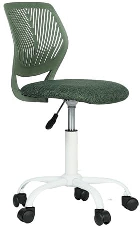 Homy Casa Desk Chair Linen Fabric Seat Ergonomic Swivel Task Chair without Armrest Adjustable Height Office Chair Home Office for Kids Teens, Dark Green