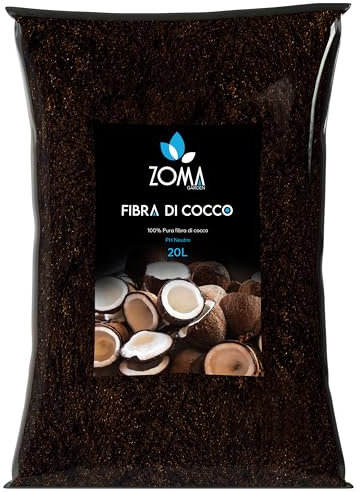 ZOMA Fibra di cocco per piante di qualità superiore, Terriccio universale composto al 100% di fibra di cocco pura, Terra per piante professionale ideale per coltivazione idroponica - 20 litri