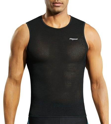 Nepest Men's Cycling Base Layer Mesh Super Breathable Quick Dry High Wicking Bike Sports Undershirt Ultralight Biking Clothing, Black M