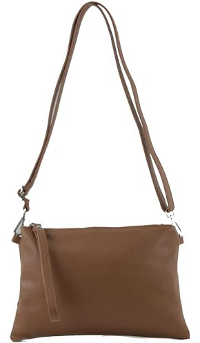 modamoda de T186 Damen Leder Clutch Umhängetasche Abendtasche handmade in Italy, Farbe:Terrabraun