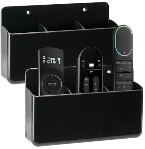 JOAASU 2 Pack Remote Control Holder Wall Mounted, 3 Slot TV Remote Holder, TV Controller Holder, Remotes Control Storage, Wall Pen Holder Stroage for Home Office School (Black)