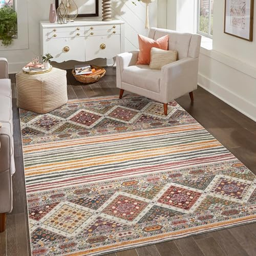 Aress Washable Low Pile Living Room Area Rug, Multi Colour, 120x170cm