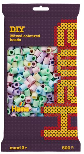 Hama Perlen 8474 Maxi Bügelperlen Beutel mit ca. 500 Bastelperlen mit Durchmesser 10 mm, im Pastellmix mit 5 Farben, kreativer Bastelspaß für Groß und Klein