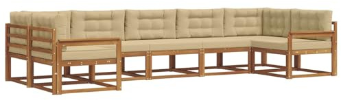 vidaXL Outdoor-Sofagarnitur mit Kissen 7 pcs Natur und Beige, Modernes Outdoor-Sofa-Set, stylische Gartenmöbel, Lounge-Sitzgruppe für Garten und Poolbereich zum Entspannen