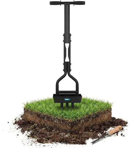 Sillar Aérateur Gazon Manuel avec Bac de Récupération – Carotteuse 3 Dents Acier Creux – Aérateur Pelouse – Décompacteur Sol – Scarificateur Manuel 96 cm