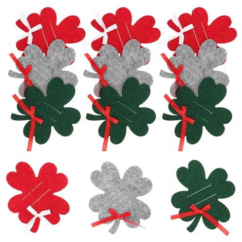 SHERCHPRY 12 Stück Weihnachtlicher Geldbeutel aus Filz mit Vierblättrigem Kleeblatt Tragbarer Kartenhalter und Geldklammer Klein Rot und Grün für Reisen und Festliche Anlässe