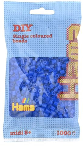 Hama Perlen 207-36 Bügelperlen Beutel mit ca. 1.000 Midi Bastelperlen mit Durchmesser 5 mm in Neon Blau, kreativer Bastelspaß für Groß und Klein