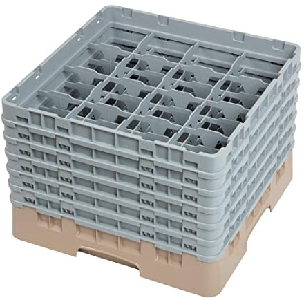 Cambro Camrack 16 Comp Glasregal mit 6 Verlängerungen, Beige