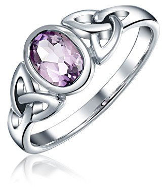 Keltischer Violetter Amethyst Trinitätsknoten Triquetra Ring Für Frauen Teenager Dünner Bandring .925 Sterling Silber Februar Geburtsstein