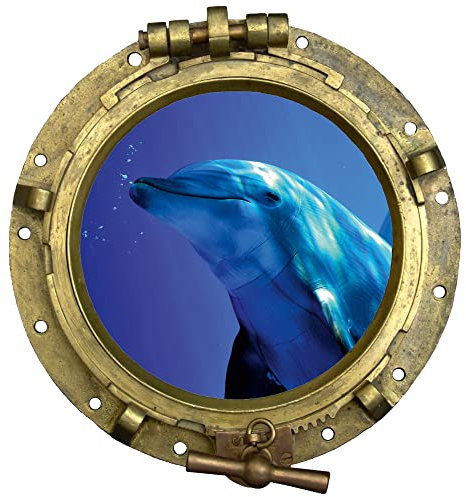 GRAZDesign Wandtattoo Badezimmer Bullauge Delfin Unterwasser | Wandsticker Wandaufkleber Bad, Tür, Fliesenaufkleber Klebefolie Waschmaschine Fliesen | maritime Deko, 54x50cm