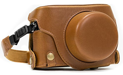 MegaGear Panasonic Lumix DMC-LX100 Ever Ready Leder Kamera-Case mit Trageriemen und Batteriezugang Hellbraun MG663