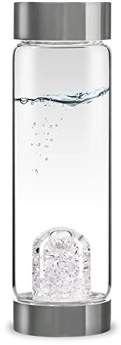 VitaJuwel ViA DIAMONDS | Wasserflasche mit echten Diamantsplittern (4 ct.) & Bergkristall für Innere Stärke und Energie