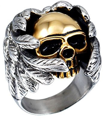 PAURO Herren Edelstahl Angel Devil Gold Skull Ring Größe 68