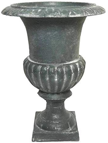 L'Héritier Du Temps Vase Vasque Jardinière en Fonte Grise Style Médicis Pot de Fleur en Fonte Patinée Grise 15x15x20cm