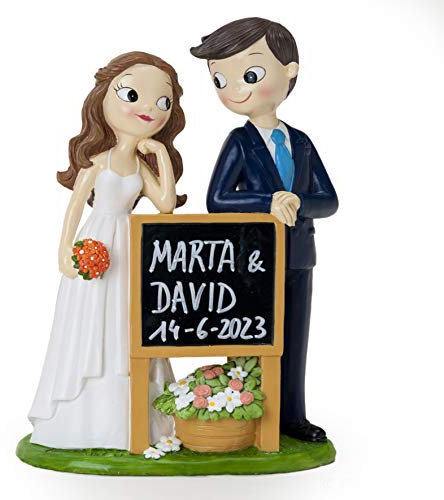 Mopec Pop&Fun - Figura Pastel Novios con Cartel-Pizarra, 21 cm, Para Boda