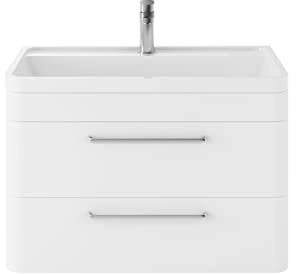 Hudson Reed SOL104 Solar ǀ Modern Bathroom Soft Close Double Door Wall Hung Vanity Unit with 1 Tap Hole Basin, 800mm x 540mm x 450mm, Pure White, 800mm