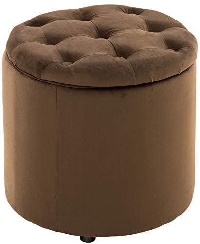 CLP Sitzhocker Pantin Samt I Polsterhocker Mit Stauraum I Gesteppter Hocker Mit Zierknöpfen I Runder Hocker Gepolstert, Farbe:braun