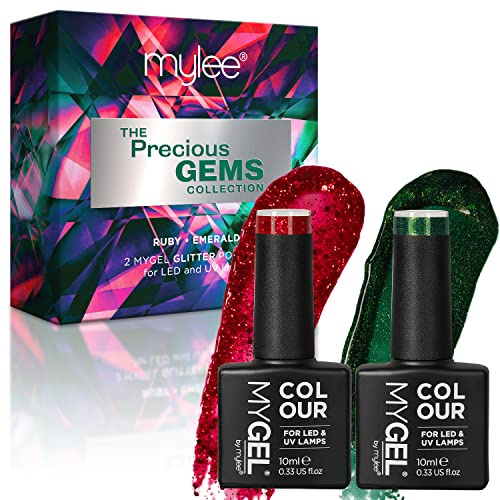 Mylee Gel-Nagellack Duo Set 2x10ml [Precious Gems] - UV/LED, Maniküre, Pediküre, für professionellen Gebrauch im Salon sowie zu Hause [Weihnachten 2024], Lang anhaltend und mühelos aufzutragen