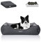 BedDog Premium Orthopädisches Hundebett WUFFI, Hundesofa aus Kunstleder, Abnehmbarer Bezug, Kuschel-Decke Zugabe - Rock-Flow (grau/grau)
