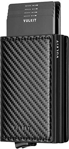 VULKIT Kreditkartenetui für Herren Geldbörse RFID Schutz Leder Geldbeutel Wallet Klein mit 3 Steckplätzen für 10-14 Karten & Geld
