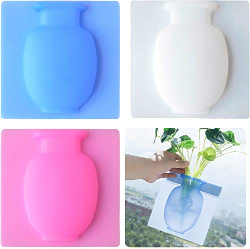 3 Stück Silikon Vase zum Kleben, ZoneYan Selbstklebende Silikon-Vasen, Silikon Blumenvasen, Magische Vase, Sticky Vase, Kreative Heimdekoration, Wanddekoration, Kühlschrank Vase, Keine Nägel