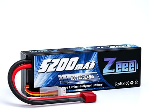 Zeee 2S Lipo Battery 5200mAh 7.4V 80C Hard case RC Battery with T Plug for 1/8 and 1/10 RC Vehicles Car RC Buggy Truggy RC Airplane UAV Drone FPV