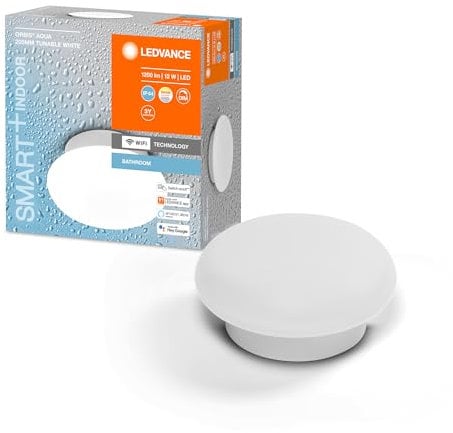 LEDVANCE Smart LED Deckenleuchte, black, 1200LM, 3000-6500K, 200mm, IP44, Orbis Aqua Wandleuchte, Wandleuchte mit Wifi Technologie, dimmbar, steuerbar über App und Sprachassistenten