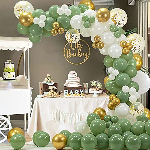 Luftballons Girlande,Avocado Grün Ballons Set, 137 Stück Weiß Haut Retro Grüne Ballon Arch Kit Dekorationen Set mit Metallischen Gold Ballons für Baby Shower Deko, Geburtstag Party