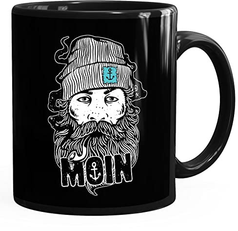 Neverless® Kaffee-Tasse Moin Kapitän Bart Anker Nordisch Nordmann Norddeutsch Guten Morgen Bürotasse lustige Kaffeebecher schwarz standard