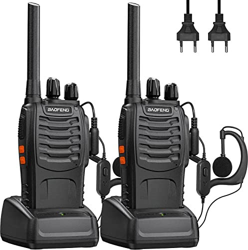 Baofeng Talkie Walkie Professionnel PMR446 Radio Bidirectionnelle Longue Portée 16 Canaux Talkies-Walkies avec Casque, Base de Chargement et Batterie (2 Pcs)