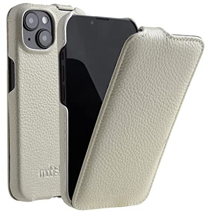 Mobiskin cover compatibile con Apple iPhone 14 (6,1 pollici), custodia con pelle rivestita, flip case ultra-sottile, custodia protezione, bianco