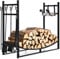 COSTWAY Kaminholzregal mit 4 Kaminbesteck & Anzündholzhaltern, Brennholzregal für Innen und Aussen, Feuerholzregal Metall, Kaminholzständer, 90 x 33 x 76 cm
