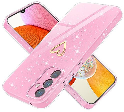 Yichxu Handyhülle für Samsung Galaxy A14 5G Hülle Glitzer Herz Love Silikon TPU Stoßfeste Schutz Bumper Case Cover Glänzend Ultra Dünn Kratzfeste Schutzhülle für Samsung Galaxy A14 4G / 5G, Rosa