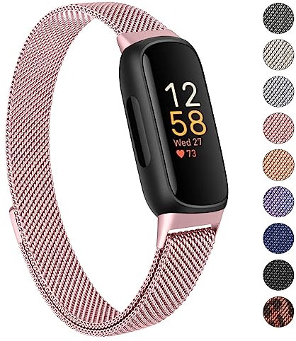Oumida Armband Kompatibel mit Fitbit Inspire 3 Armband für Damen Herren, Prämie Edelstahl Metall Ersatzarmband mit Starker Magnet Uhrenarmbänder für Fitbit Inspire 3, Rosa